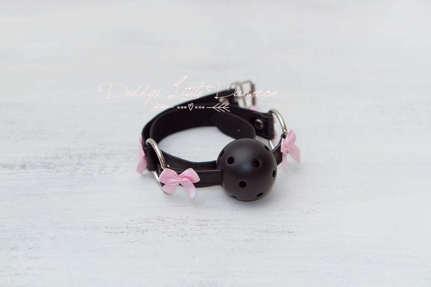 DDLG Pretty Black BDSM Bondage Collar Leash Ball Gag Set Bows Submissive Master Girly Sissy Daddys Little Girl Kawaii ABDL mature Baby mommy