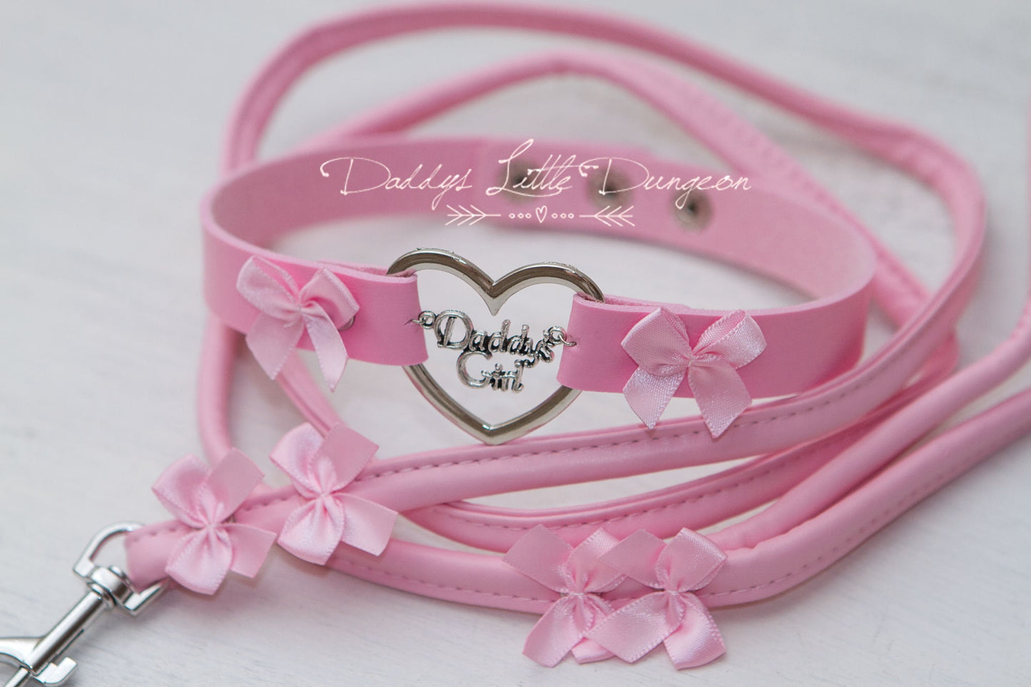 DDLG Pretty Pink BDSM Bondage Collar Leash Ball Gag Set Bows Submissive Master Girly Sissy Daddys Little Girl Kawaii ABDL mature Baby mommy