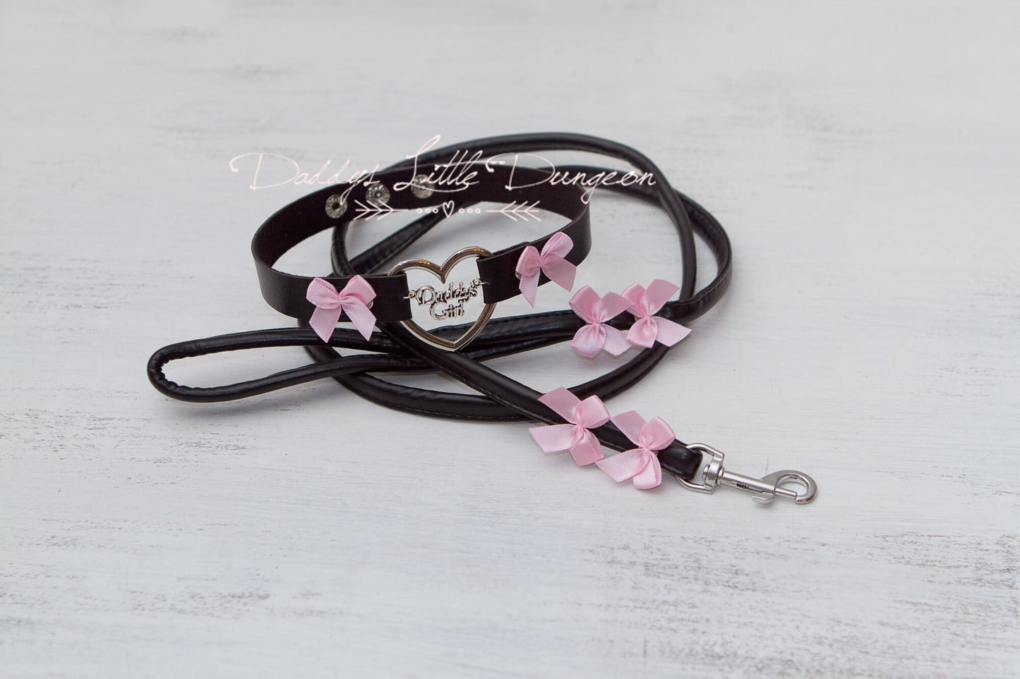 DESIGN YOUR OWN ddlg Pretty bdsm Bondage Collar & Leash Set Bows Sub Master Girly Sissy Daddys Little Girl Kawaii abdl mature Baby mommy