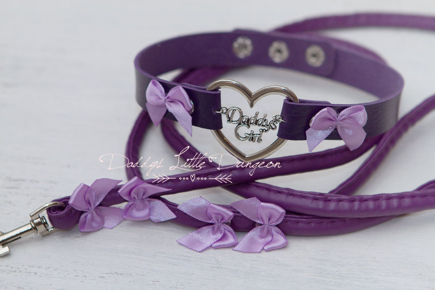 DDLG Pretty Purple BDSM Bondage Collar & Leash Set Bows Submissive Master Girly Sissy Daddys Little Girl Kawaii ABDL mature Baby mommy