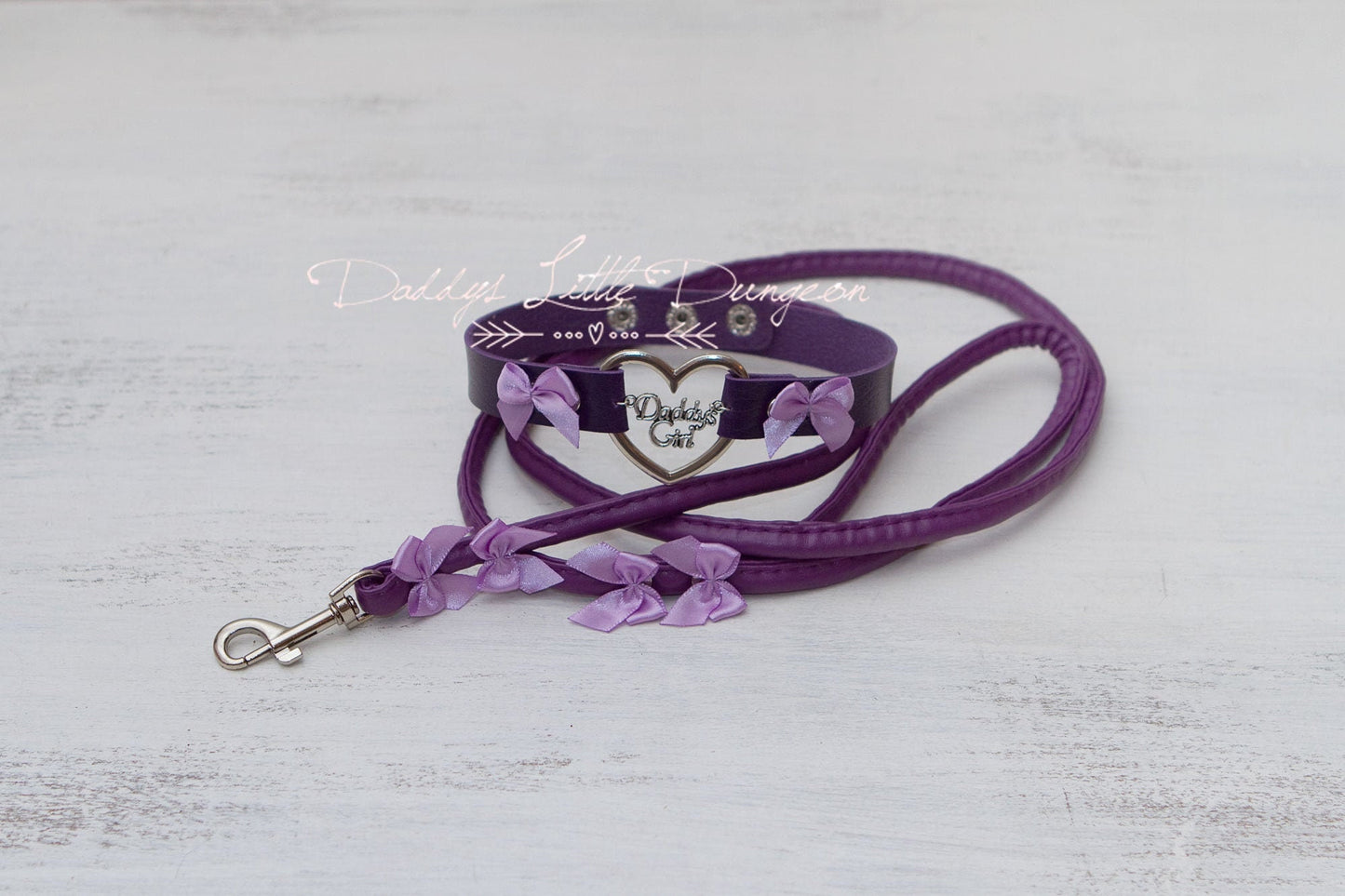 DDLG Pretty Purple BDSM Bondage Collar & Leash Set Bows Submissive Master Girly Sissy Daddys Little Girl Kawaii ABDL mature Baby mommy