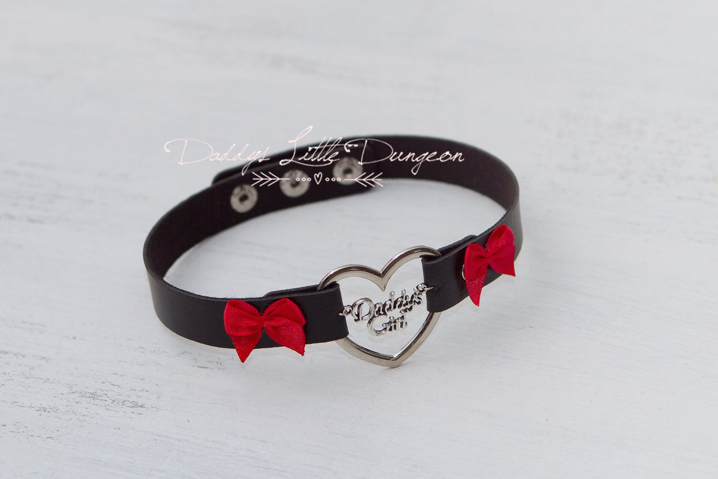 BDSM DDLG Black Daddy's Girl Charm Heart Day Collar Lolita Choker Red Satin Bows Pet Play Submissive Little Baby Kitten Petplay ABDL mature