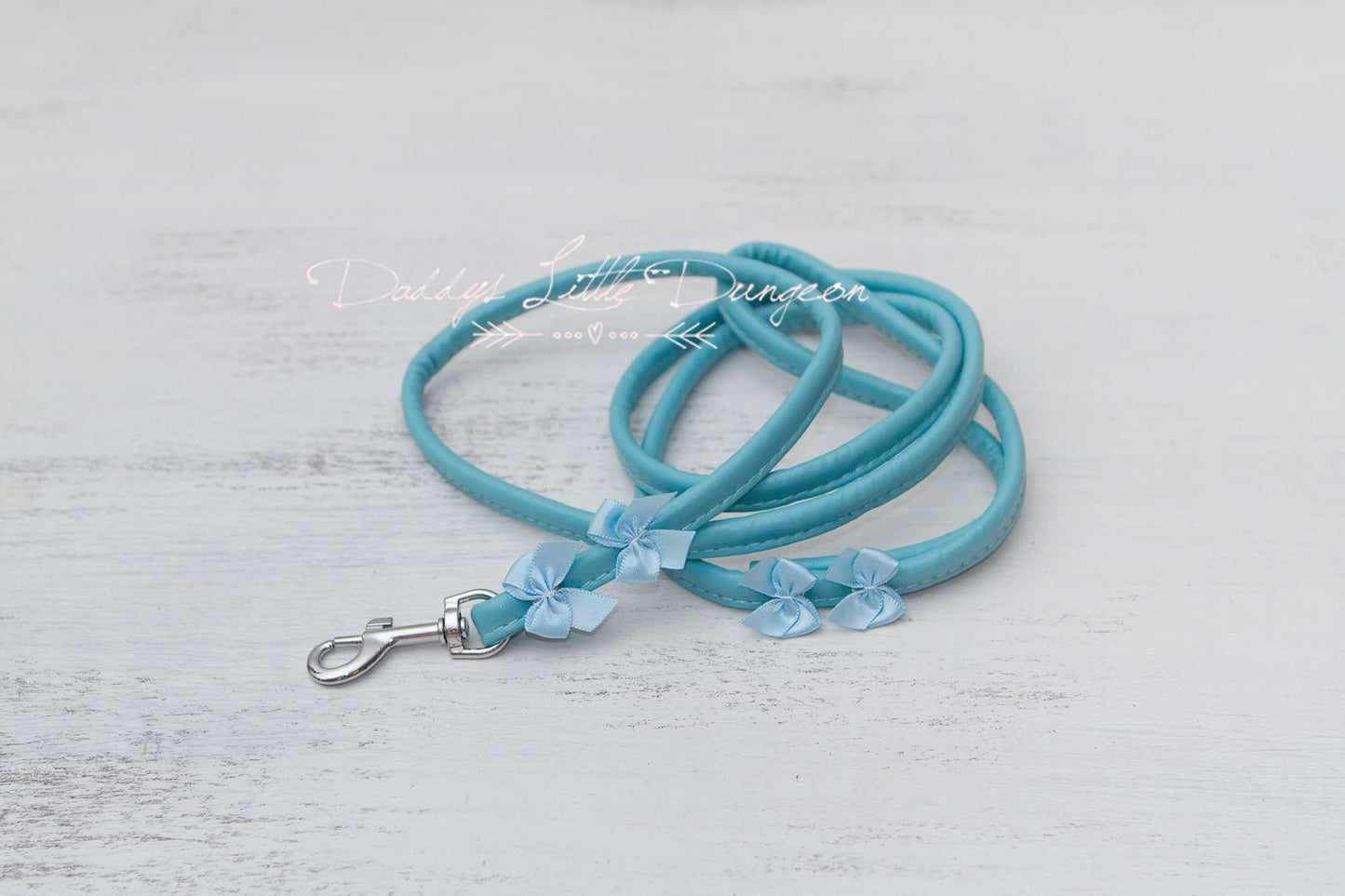 DDLG Pretty Blue BDSM Bondage Collar & Leash Set Bows Submissive Master Girly Sissy Daddys Little Girl Kawaii ABDL mature Baby mommy kitten