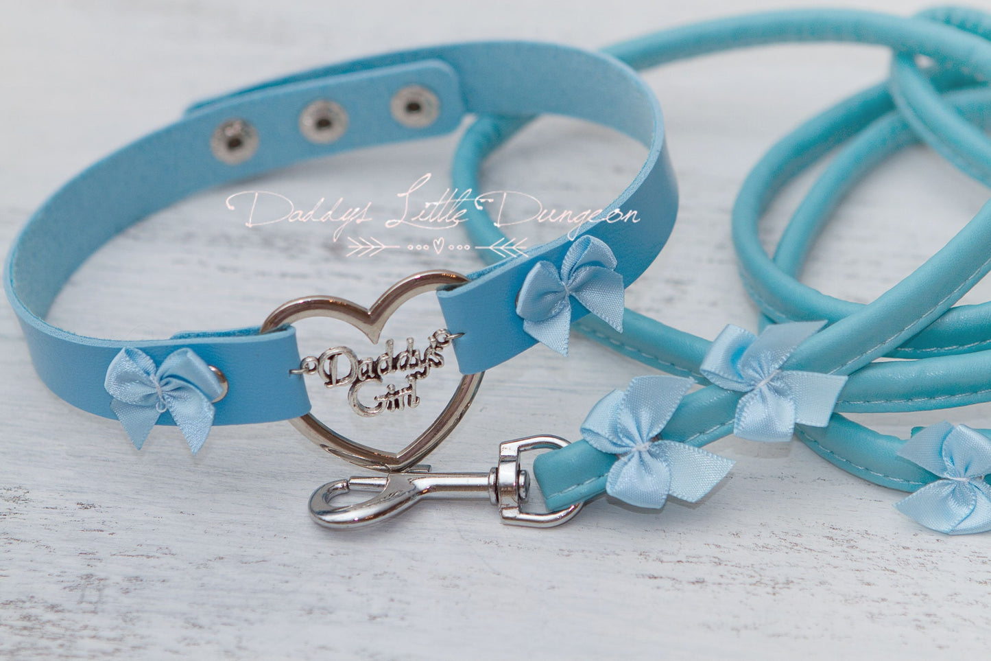 DDLG Pretty Blue BDSM Bondage Collar & Leash Set Bows Submissive Master Girly Sissy Daddys Little Girl Kawaii ABDL mature Baby mommy kitten