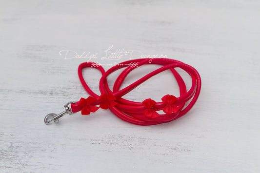 DDLG Pretty Red BDSM Leash Satin Bows Submissive Master Kitten Kitty Pet Play Petplay Girly Sub Sissy Daddys Little Girl ABDL mature mommy