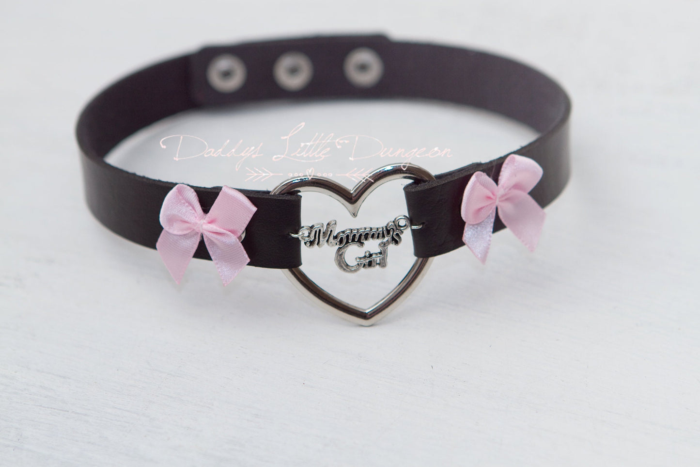 BDSM MDLG Black Mommy's Girl Charm Heart Day Collar Lolita Choker Pink Satin Bows Pet Play Submissive Little Baby Kitten Petplay ABDL mature