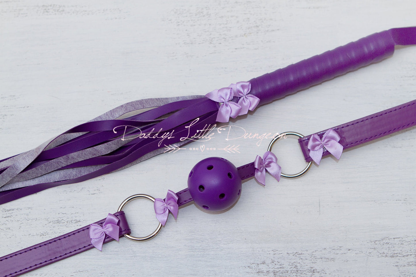 bdsm ~ WHIPPED BONDAGE SET ~ Purple Bows Whip Flogger & Ball Gag Sub Daddys Girl Boy Kitten Master Kinky Fetish ddlb ddlg mature mdlb mdlg