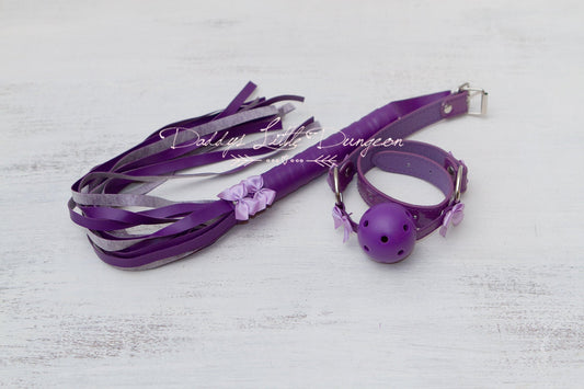 bdsm ~ WHIPPED BONDAGE SET ~ Purple Bows Whip Flogger & Ball Gag Sub Daddys Girl Boy Kitten Master Kinky Fetish ddlb ddlg mature mdlb mdlg