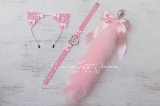 18+ DADDY'S GIRL Pretty Pet Play Starter Set Fox Kitty Ears Bows Collar Anal Butt Plug Tail Kitten Cat Cosplay Petplay bdsm abdl ddlg mature