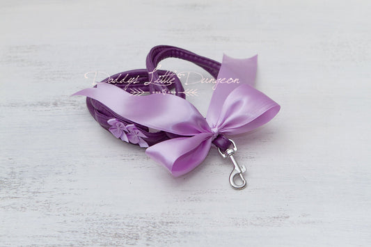 DDLG Pretty Purple BDSM Leash Satin Bow Submissive Master Kitten Kitty Pet Play Petplay Girly Sub Sissy Daddys Little Girl ABDL mature mommy