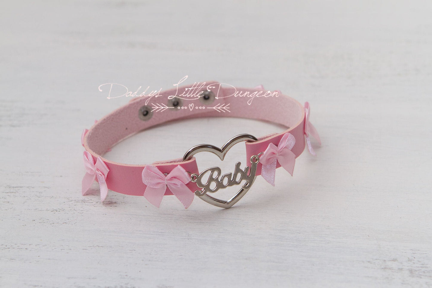 BDSM DDLG Pink BABY Daddy's Girl Charm Heart Day Collar Lolita Choker Satin Bows Pet Play Kitty Submissive Little Kitten Petplay abdl mature