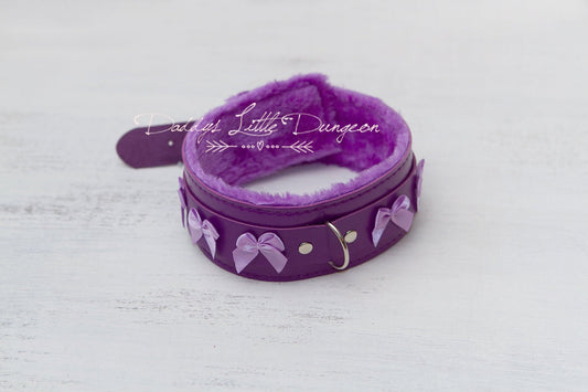 DDLG Pretty Purple Furry BDSM Bondage Collar Bows Submissive Master Girly Sub Sissy Daddys Little Girl Kawaii ABDL mature pet play