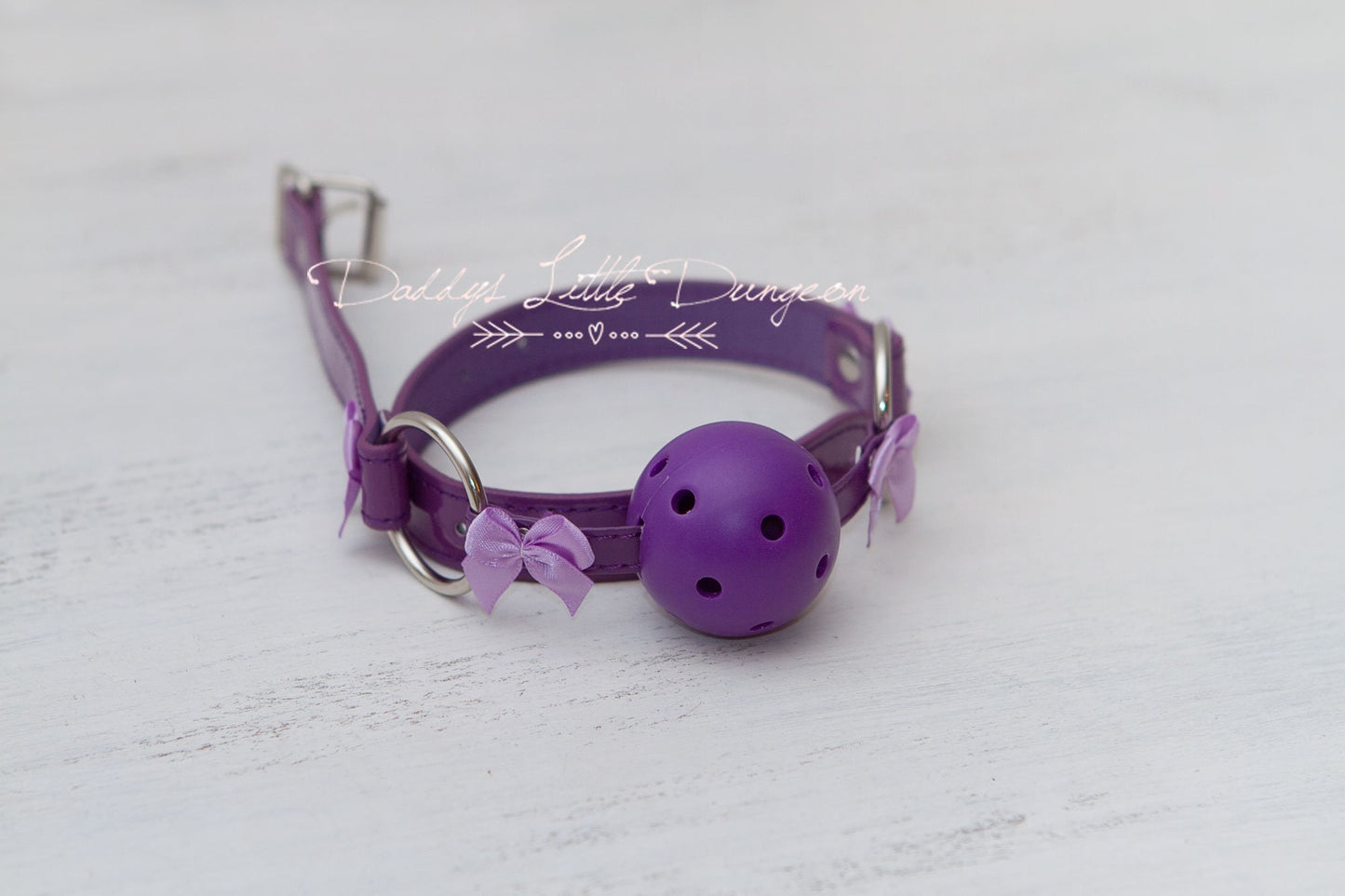 DDLG Pretty Purple BDSM Bondage Collar Leash & Ball Gag Set Satin Bows Sub Master Girly Sub Sissy Daddys Little Girl Kawaii ABDL mature