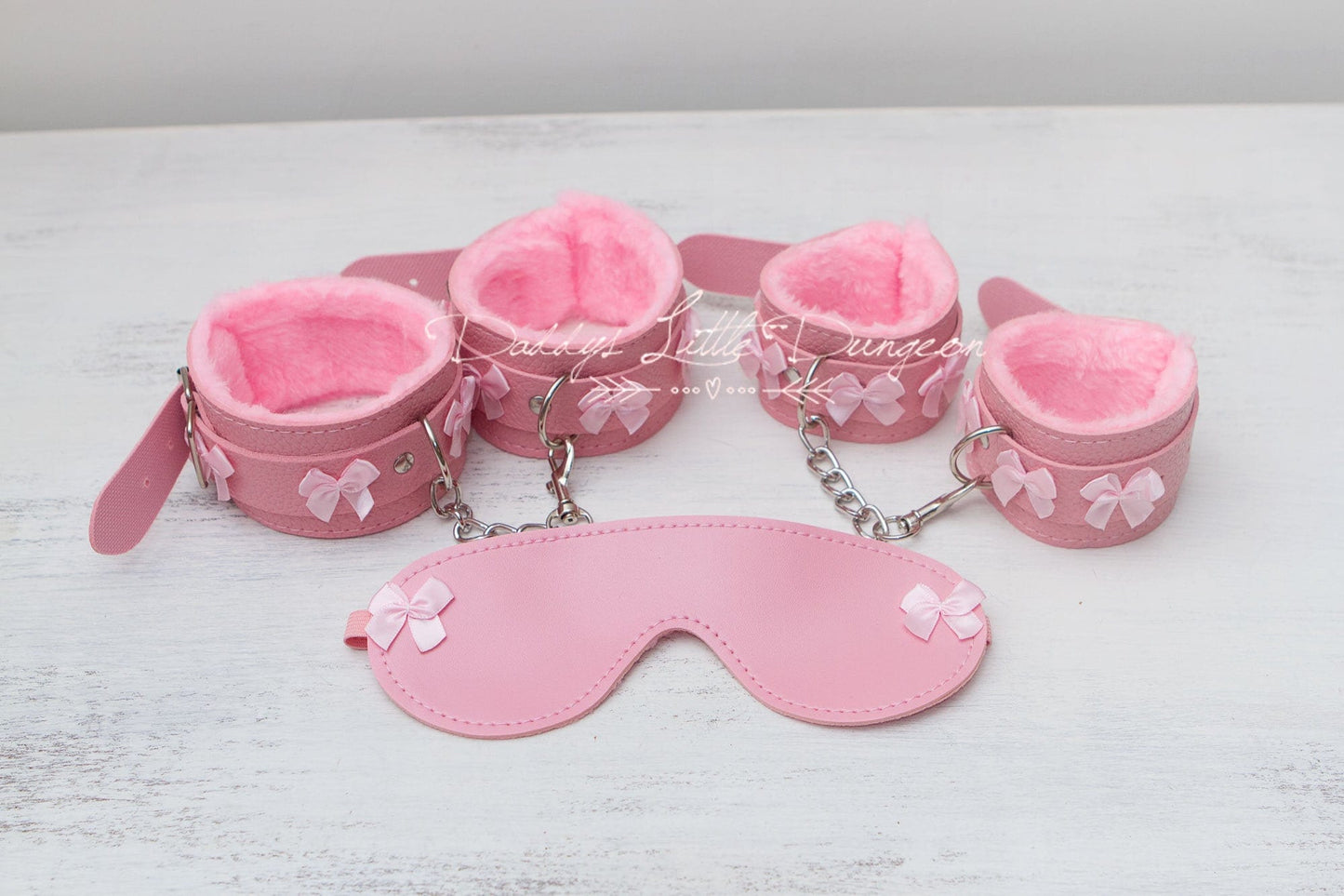 bdsm ~ MASKED BONDAGE SET ~ Pink Wrist Ankle Cuffs & Eye Mask Sub Daddys Girl Boy Kitten Master Kinky Fetish ddlb ddlg mature mdlb mdlg