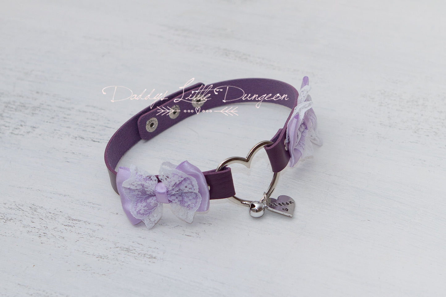 DDLG Pretty Purple BDSM Bondage Collar Leash & Ball Gag Set Satin Bows Sub Master Girly Sub Sissy Daddys Little Girl Kawaii ABDL mature