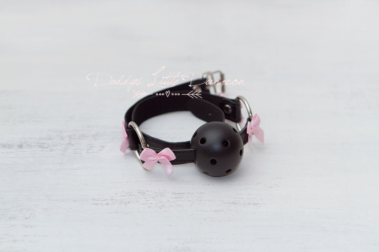 DDLG Pretty Black Furry BDSM Bondage Collar Leash & Ball Gag Set Satin Bows Sub Master Girly Sub Sissy Daddys Little Girl Kawaii ABDL mature