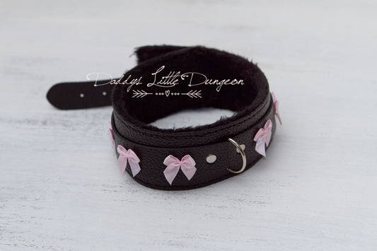 DDLG Pretty Black Furry BDSM Bondage Collar Bows Submissive Master Girly Sub Sissy Daddys Little Girl Kawaii ABDL mature pet play mdlg mdlb