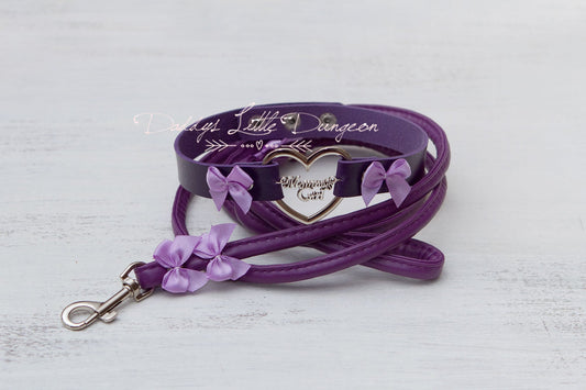 MDLG Pretty Purple MOMMY'S GIRL Bondage Collar & Leash Set Bows Master Girly Sub Sissy Daddys Little Kawaii abdl mature Baby ddlb mdlb bdsm