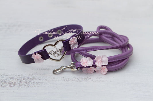 DDLG Purple Pink BDSM Daddy's Girl Bondage Collar & Leash Set Bows Submissive Master Girly Sub Sissy Little Kawaii ABDL mature Baby mommy