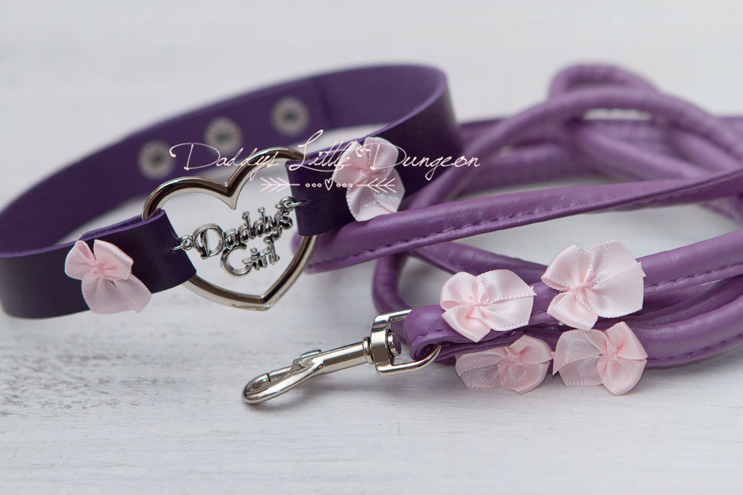 DDLG Purple Pink BDSM Daddy's Girl Bondage Collar & Leash Set Bows Submissive Master Girly Sub Sissy Little Kawaii ABDL mature Baby mommy