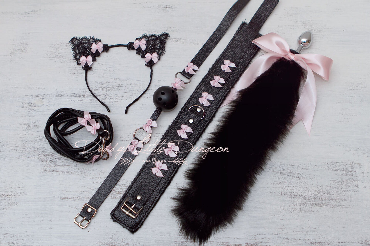 18+ Pretty Black Pet Play Starter Set! Fox Kitty Ears Collar Leash Anal Butt Plug Tail Ball Gag Kitten Cat Petplay BDSM ABDL DDLG mature