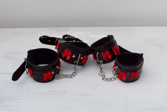 bdsm ~ 2x CUFFS BONDAGE SET ~ Gothic Black 2 Pairs Wrist & Ankle Sub Daddys Girl Kitten Master Kinky Fetish ddlb ddlg mature mdlb mdlg abdl