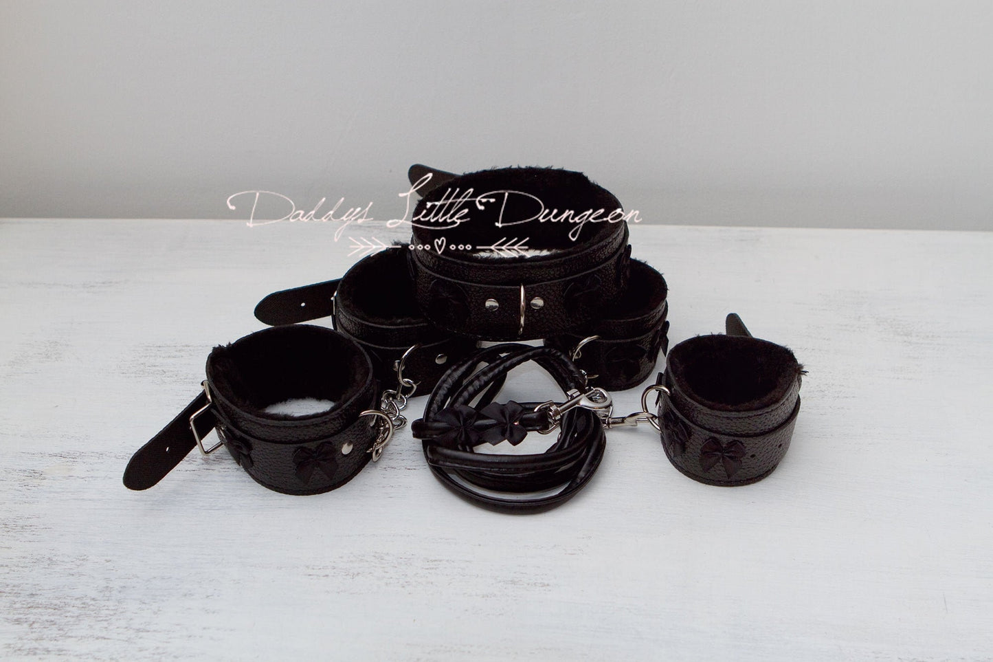 bdsm ~ COLLARED BONDAGE SET ~ Gothic Collar Leash Wrist & Ankle Cuffs - Sub Daddys Girl Kitten Kinky Fetish ddlb ddlg mature mdlb mdlg abdl