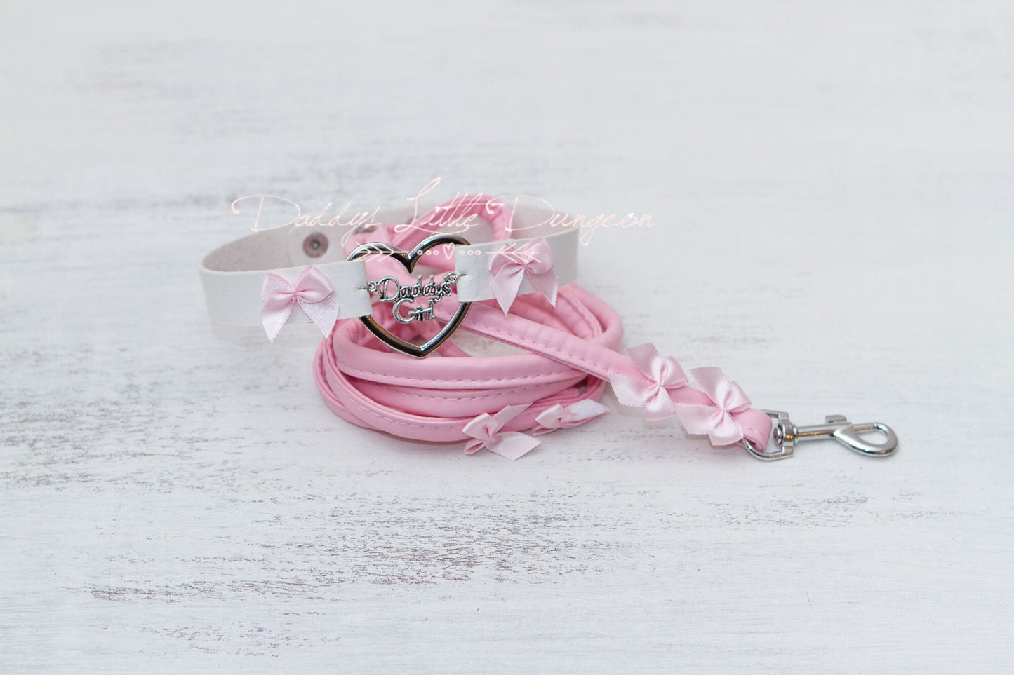 DDLG Pretty Pink BDSM Daddy's Girl Bondage Collar & Leash Set Bows Submissive Master Girly Sub Sissy Little Kawaii ABDL mature Baby mommy