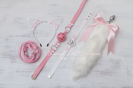 18+ Daddy's Girl Pet Play Starter Set! Fox Kitty Ears Collar Leash Anal Butt Plug Tail Ball Gag Kitten Cat Petplay BDSM ABDL DDLG mature