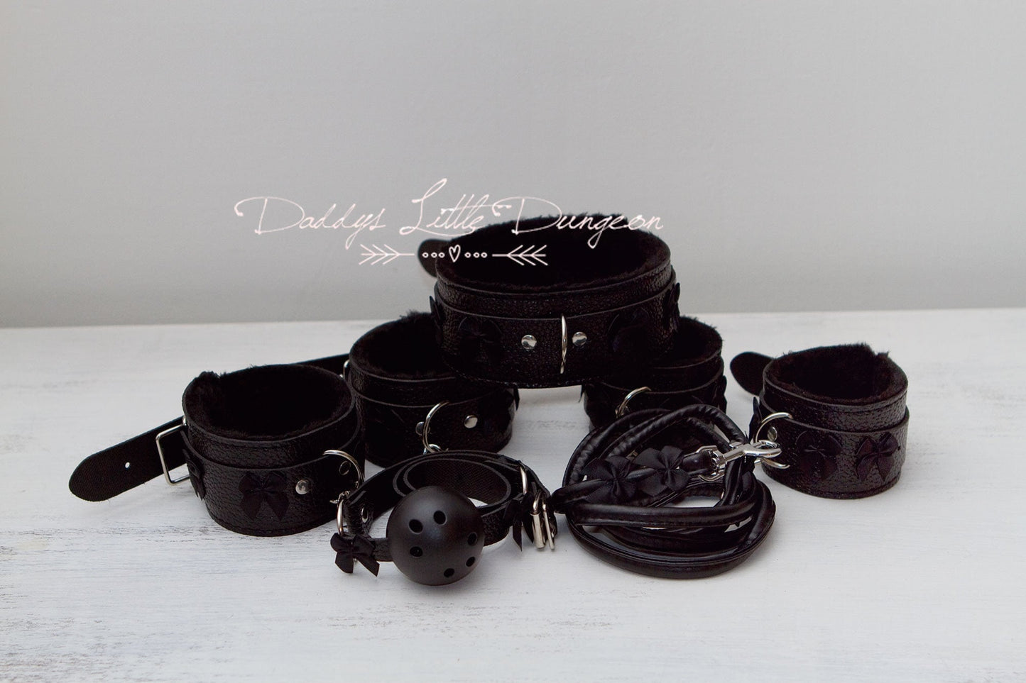 bdsm ~ COLLARED BONDAGE SET ~ Gothic Collar Leash Wrist & Ankle Cuffs Ball Gag - Daddys Girl Kitten Kinky Fetish ddlb ddlg mature mdlb mdlg