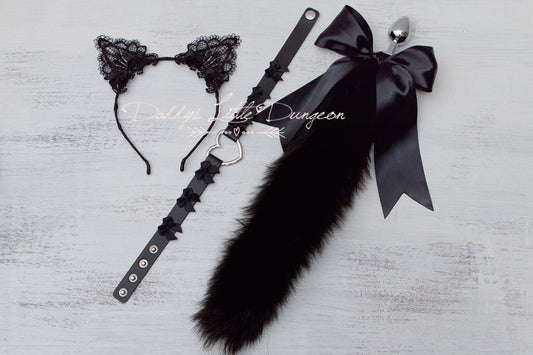 18+ Pretty Gothic Pet Play Starter Set! Fox Kitty Ears Bows Collar Anal Butt Plug Tail Kitten Cat Sub Cosplay Petplay BDSM ABDL DDLG mature