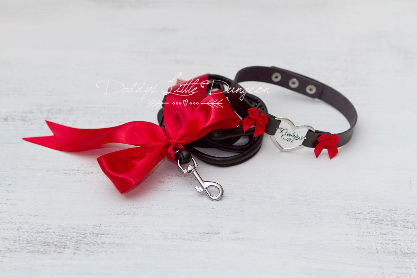 DDLG Pretty Gothic Daddy's Girl BDSM Bondage Collar & Leash Set - Bows Sub Lolita Master Girly Sissy Little Kawaii ABDL mature Baby mommy