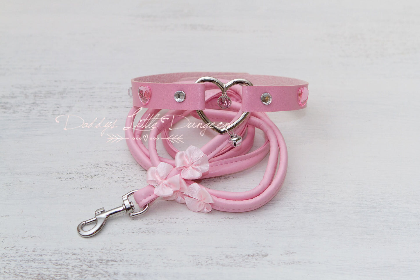 DDLG Pretty Pink BDSM Bondage Collar & Leash Set Satin Bows Sub Master Girly Sub Sissy Daddys Little Baby Girl Kawaii ABDL mature furry