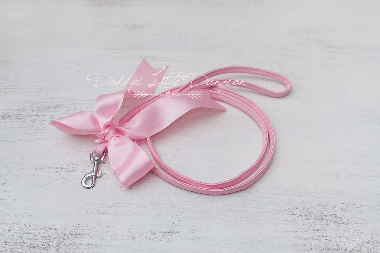 DDLG Pretty Pink Furry BDSM Bondage Collar & Leash Set Satin Bows Submissive Master Girly Sub Sissy Daddys Little Girl Kawaii ABDL mature