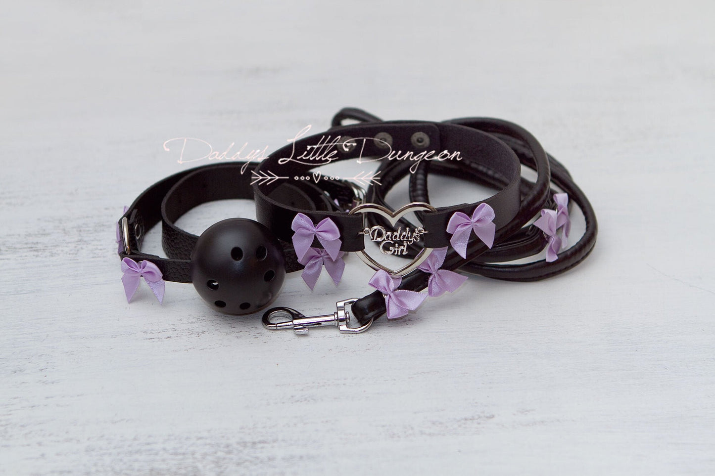 DDLG Pretty Black BDSM Gothic Daddy's Girl Collar Leash Ball Gag Set - Bondage Submissive Master Girly Sissy Little ABDL mature Baby mommy