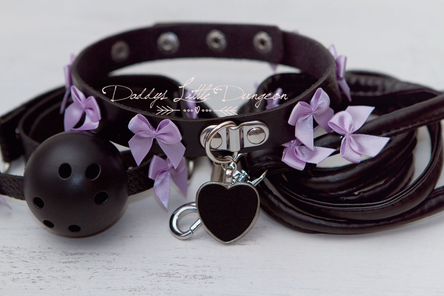 DDLG Gothic Goth Pet Play Bondage Collar Leash & Ball Gag Set Kitty Puppy Furry BDSM Sub Master Sissy Daddys Little Girl Kawaii mature