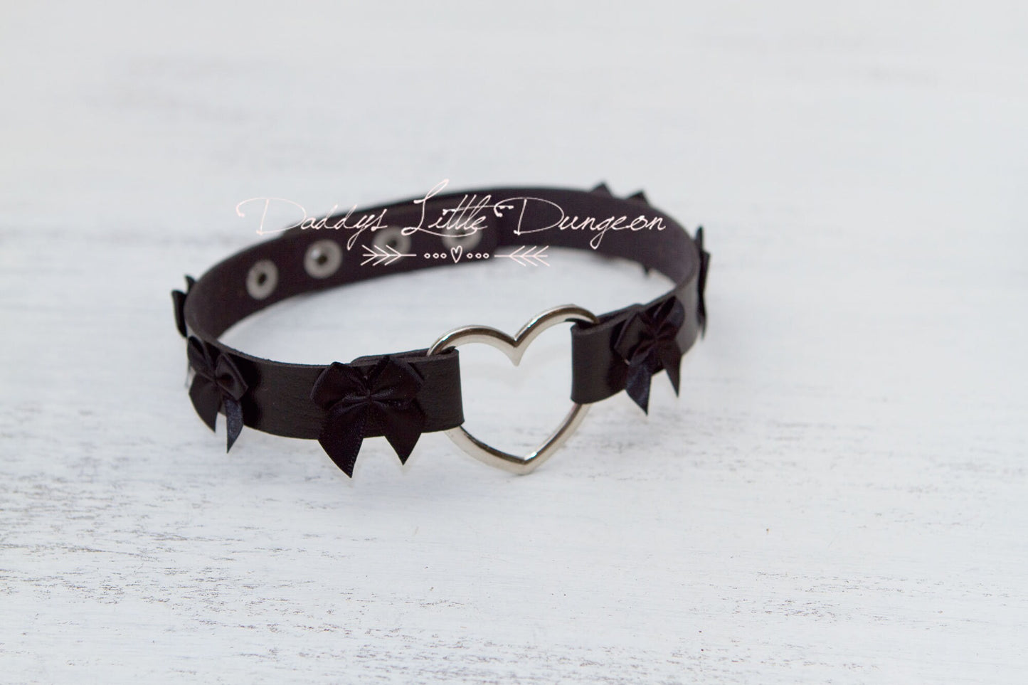 DDLG Pretty Black BDSM Gothic Heart Goth Collar Leash Ball Gag Set - Bondage Sub Daddy Master Girly Sissy Little ABDL mature Baby mommy