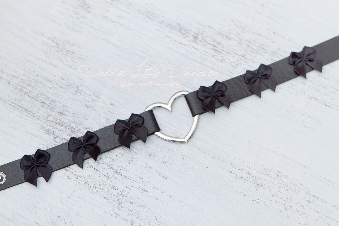 DDLG Pretty Black BDSM Gothic Heart Goth Collar Leash Ball Gag Set - Bondage Sub Daddy Master Girly Sissy Little ABDL mature Baby mommy