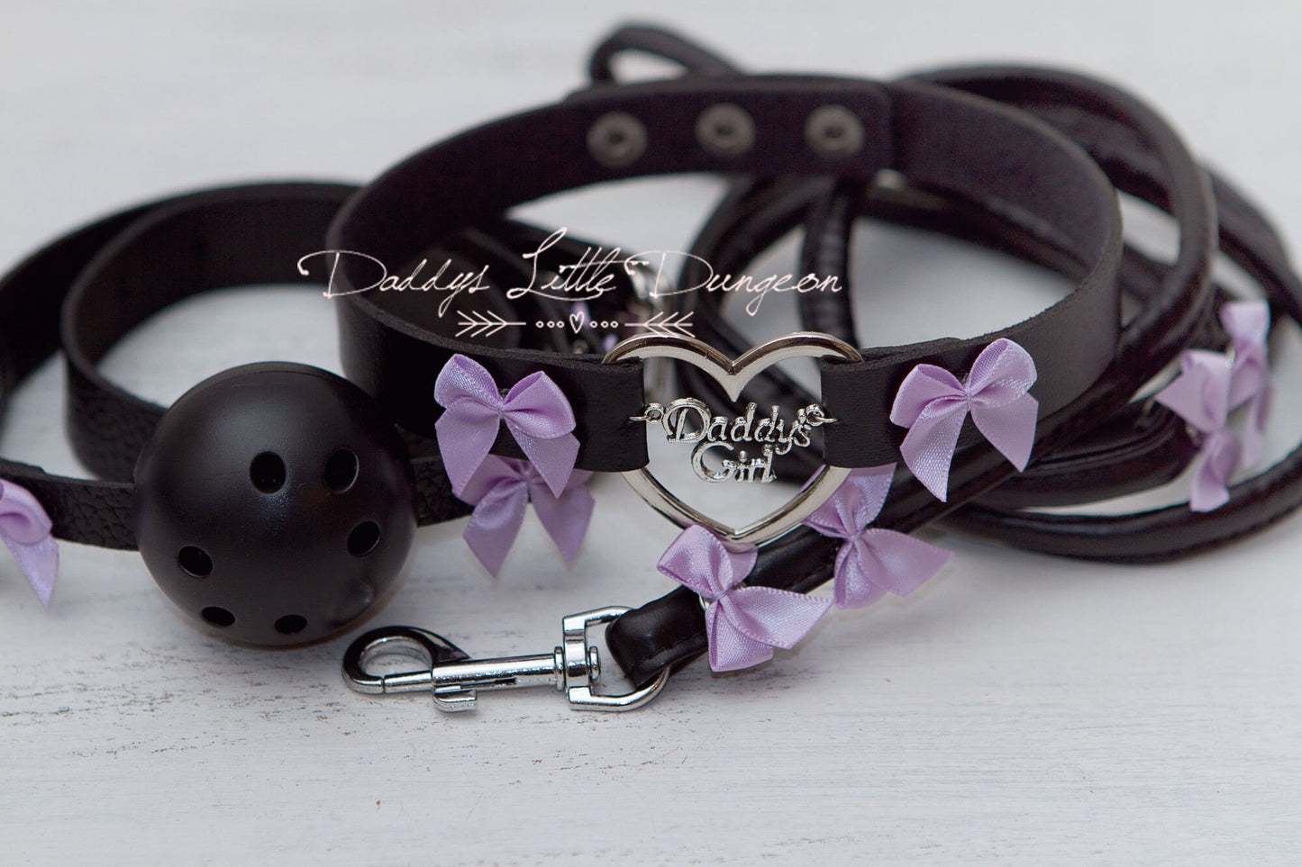 DDLG Pretty Black BDSM Gothic Daddy's Girl Collar Leash Ball Gag Set - Bondage Submissive Master Girly Sissy Little ABDL mature Baby mommy