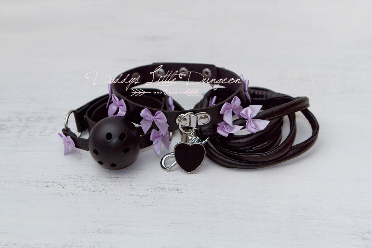 DDLG Gothic Goth Pet Play Bondage Collar Leash & Ball Gag Set Kitty Puppy Furry BDSM Sub Master Sissy Daddys Little Girl Kawaii mature