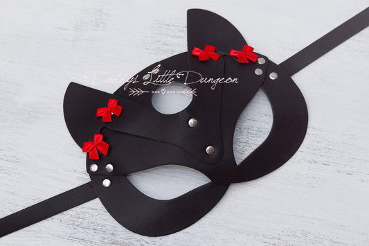 Gothic BDSM Mask - Kitten Fox Ears Black Bows Pet Play Cat Sub Daddys Little Girl Cosplay Petplay Kawaii ABDL Kitty DDLG Fairy Sissy mature