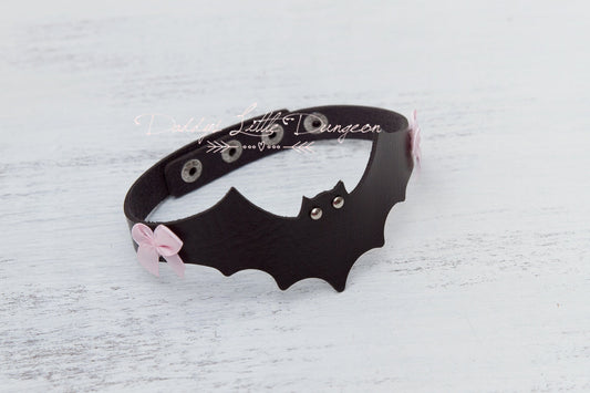 DDLG Gothic Bat & Bow Black Pink Pet Play Bondage Collar Fox Kitty Puppy Furry BDSM Sub Master Sissy Daddys Little Girl Kawaii mature