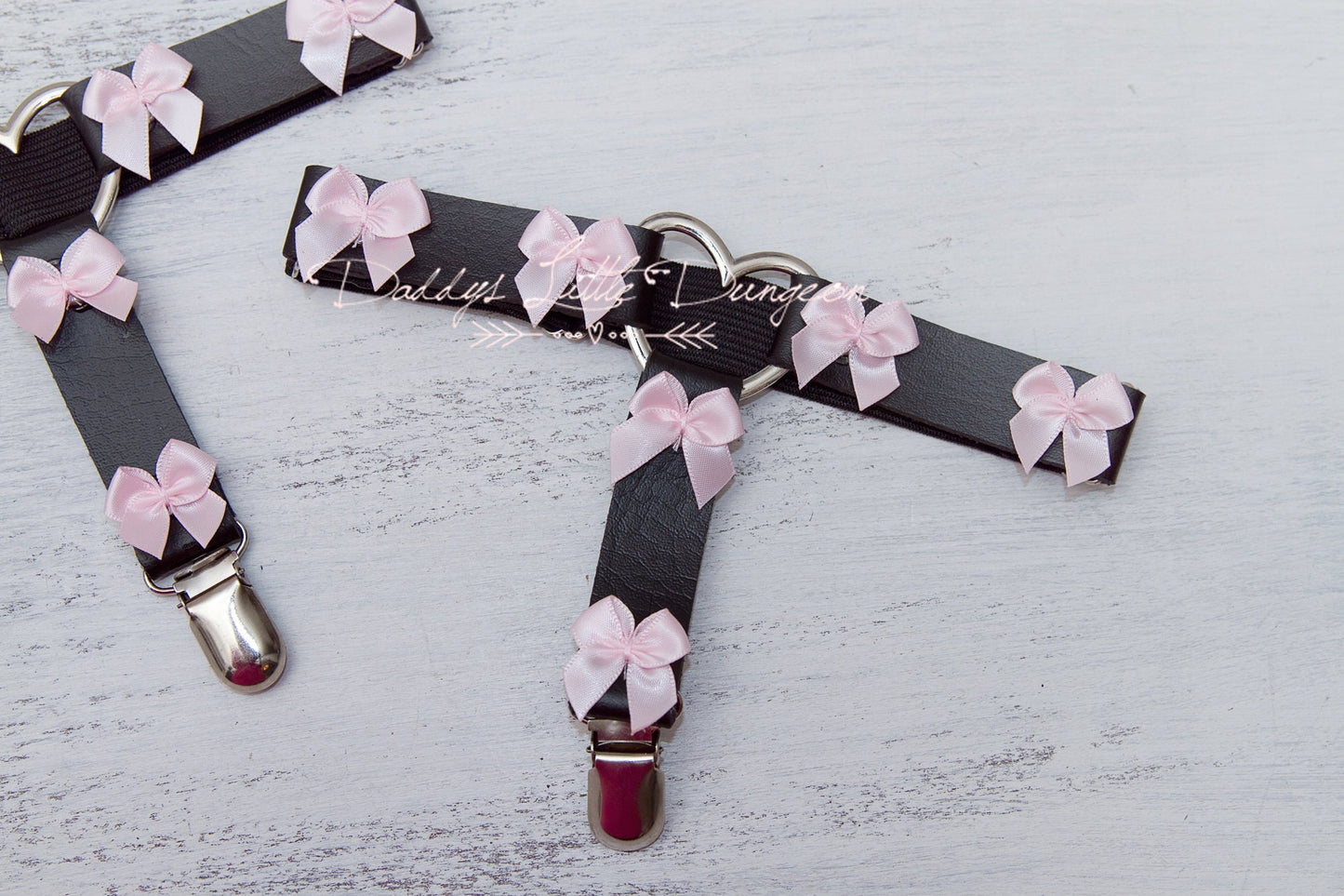 Cute black and pink pastel goth thigh garter set for DDLG, Cosplay, BDSM and femdom sissy.