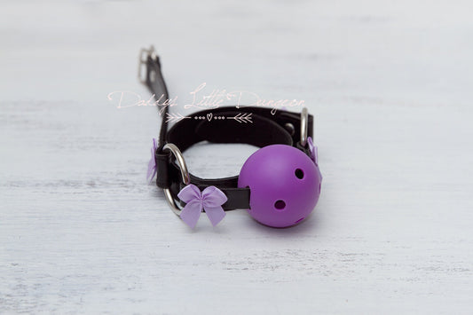 DDLG Pretty Purple BDSM Bondage Ball Gag Bows Sub Girly Daddys Little Girl Boy ABDL Sissy Master Kinky Fetish Freak mature mdlg mdlb ddlb