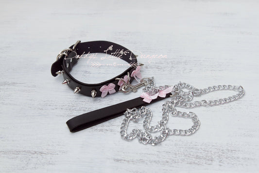 DDLG Spiked Personalizable Pet Play Bondage Collar & Leash Set Fox Kitty Puppy Furry BDSM Sub Master Sissy Daddys Little Girl Kawaii mature