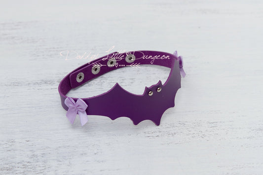 DDLG Gothic Bat & Bow Purple Pet Play Bondage Collar Fox Kitty Puppy Furry BDSM Sub Master Sissy Daddys Little Girl Kawaii mature