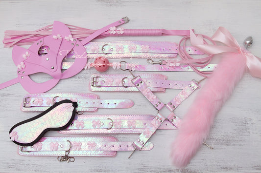 DDLG bdsm Bondage Kit 18+ ULTIMATE Starter Set! Fox Kitty Collar Cuffs Anal Butt Plug Gag Kitten Petplay ABDL mature Unicorn Glam Pet Play