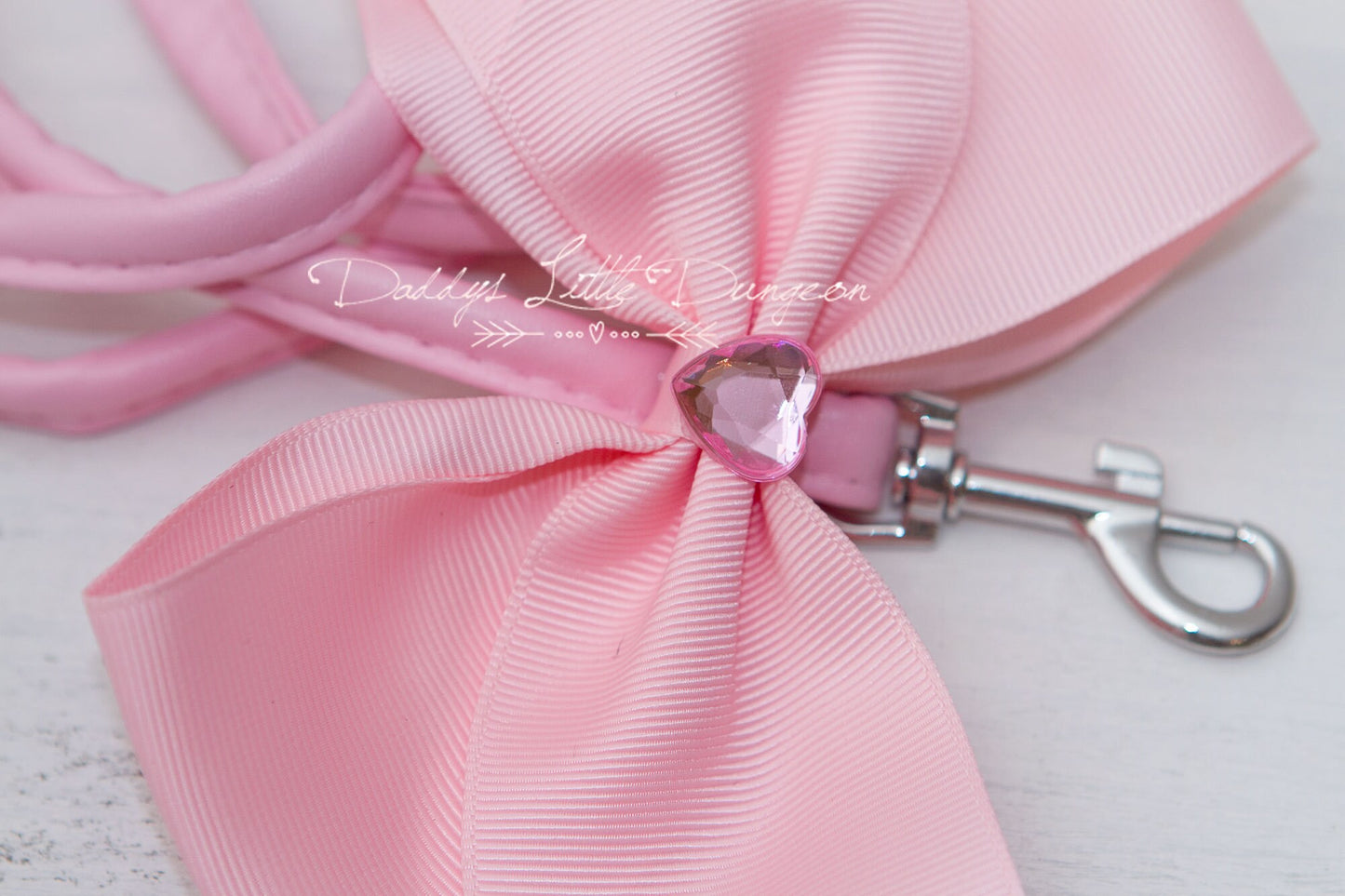 Pink DDLG Princess BDSM Bondage Collar & Leash Set with Heart Gems and Bows for Petplay, Cosplay, Daddys Little Girl, ABDL brat, mature