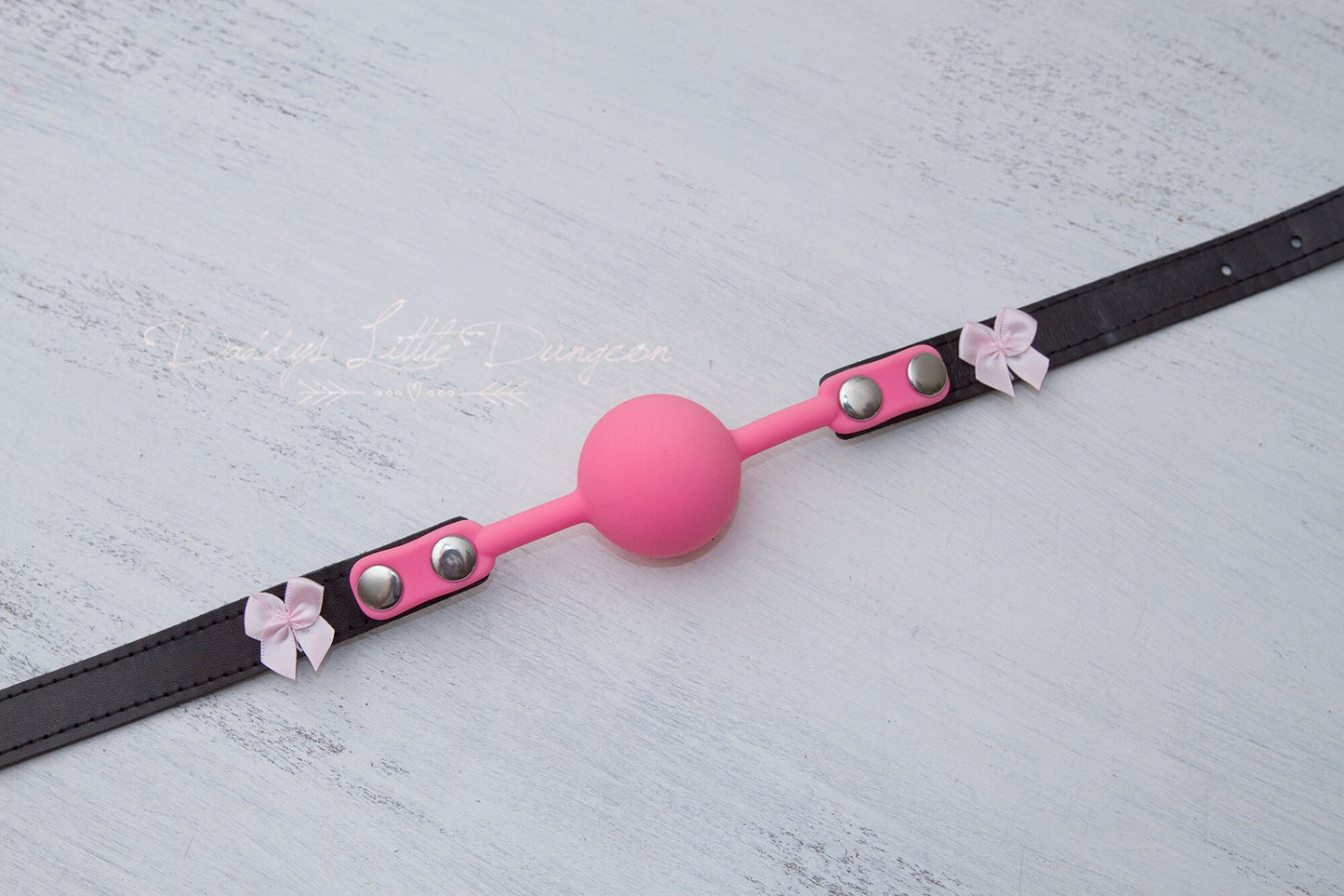 Pink BDSM Silicone Bondage Ball Gag Restraint with Bows - DDLG Kink, Daddy's Little Girl, Femdom, Mommy Fetish, mature, mdlg mdlb ddlb abdl