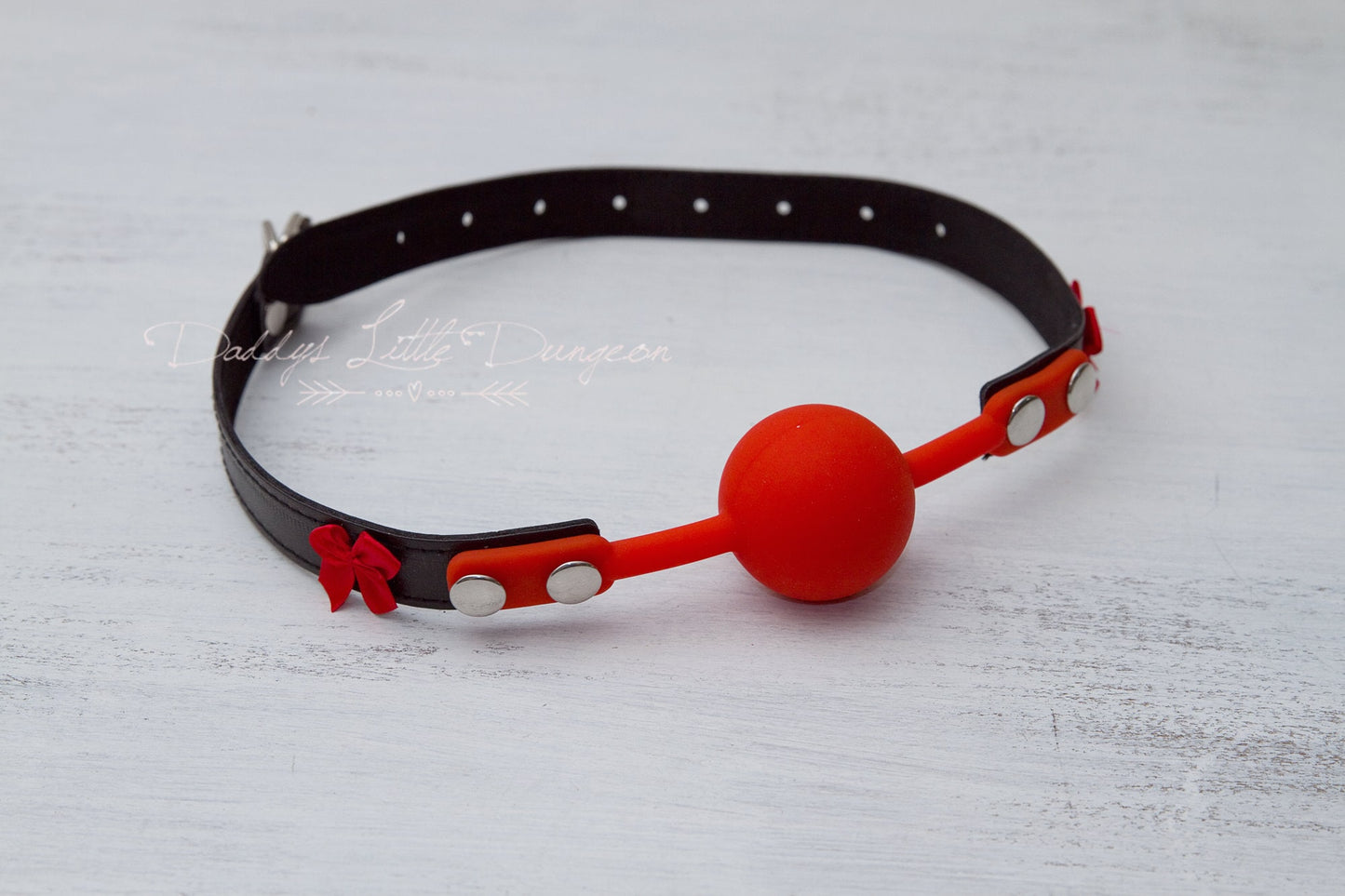 Red BDSM Silicone Bondage Ball Gag Restraint with Bows - DDLG Kink, Daddy's Little Girl, Femdom, Mommy Fetish, mature, mdlg mdlb ddlb abdl